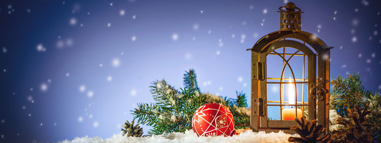 Gold Christmas Lantern Against a Blue Background